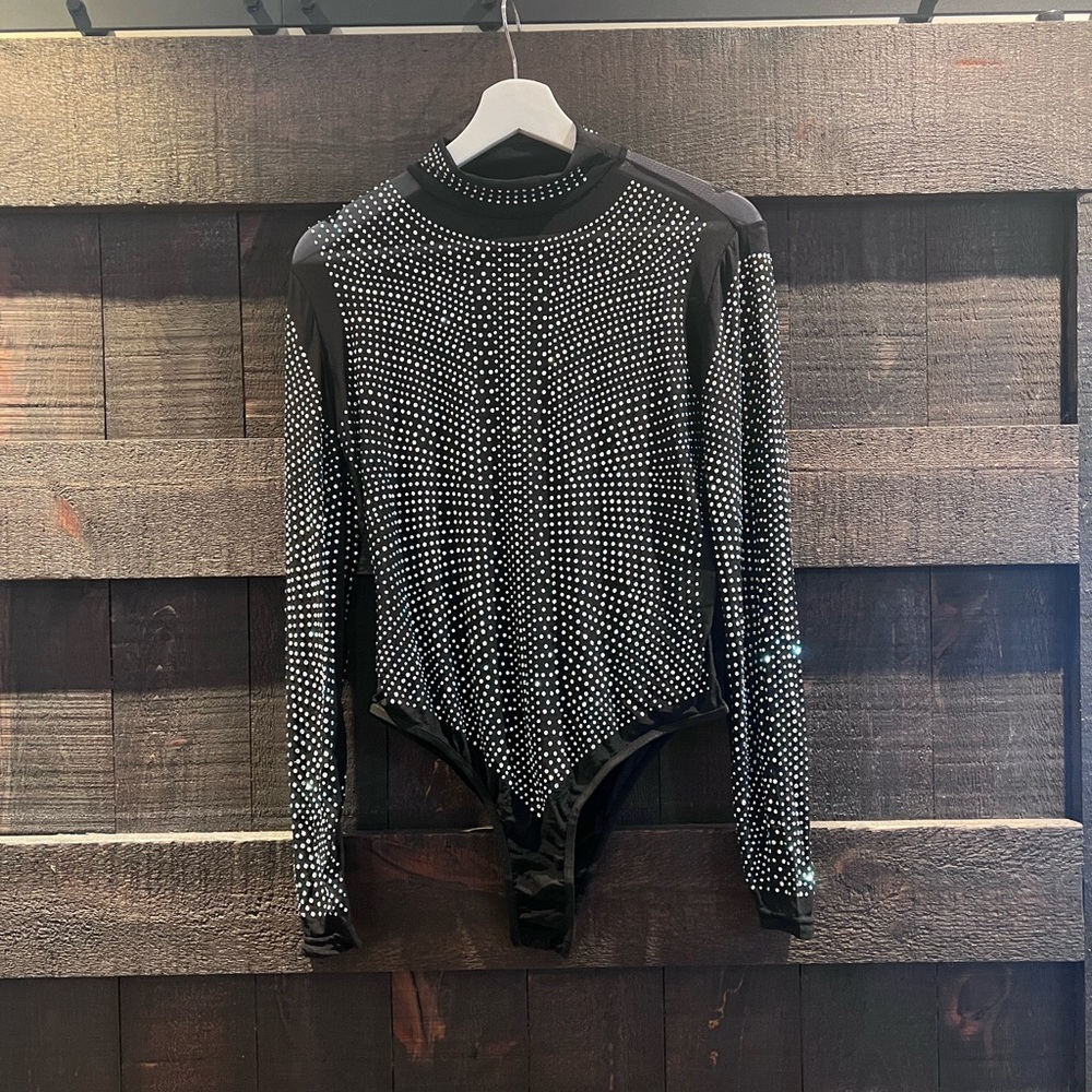 SHEIN Black Rhinestone Bodysuit NWT